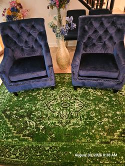 Pair of Chic Home Navy Blue Velvet Tufted Club Chairs