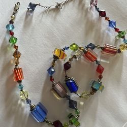 Vintage Murano Glass And Sterling Silver Necklace 24”