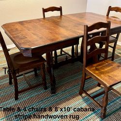 Table, Chairs, Sideboard, Rug, and Recliner
