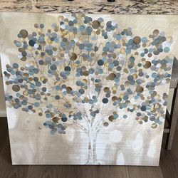 Large Canvas Art Piece Bule-green/Beige/Brown