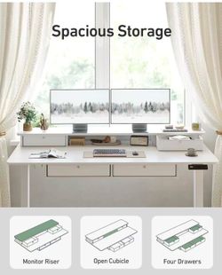 FEZIBO 60 x 30 inch Standing Desk with Drawers, Height Adjustable Electric Workstation, Computer Sit Stand Up Table with Large Storage Shelf 4 Drawers