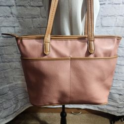 Rosetti Pink & Tan Faux Leather Tote Bag With Dual Shoulder Straps & Zip Closure