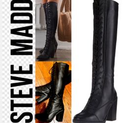 Steve Madden RARE EDGE Nidea BLACK TALL knee-high lace-up Combat Boot size 7.5