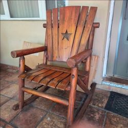 Rustic Wooden Rocking Chair with Star Detail