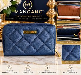 Joy Mangano hundred percent leather exterior women’s zip around wallet navy brand new
