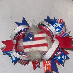 Super cute handmade America 4th of July Bow & Star Flag earrings