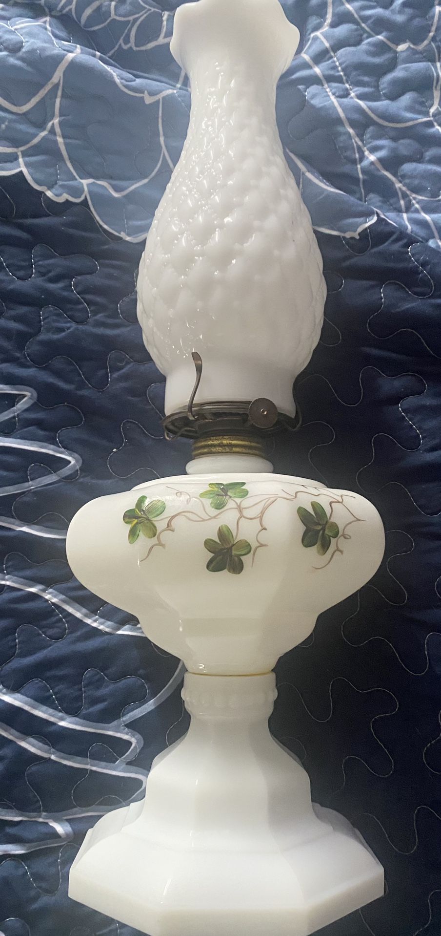 Beautiful Beyond Vintage Milk Glass handpainted Oil lamp