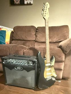 Fender Squire Strat and Peavy amp