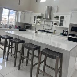 Maven lane 31” bar height stools gray woven vegan leather weathered grey wood kitchen furniture 4