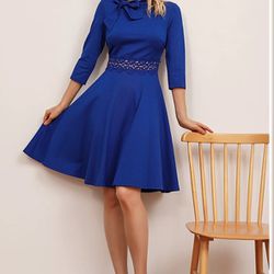 Royal Blue Vintage Stryle  Dress  With Sleeves  3/4 From Zapaka Size XL New
