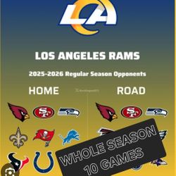 4 Seats Whole 2025 Season RAMS Tickets ALL 10 HOME GAMES