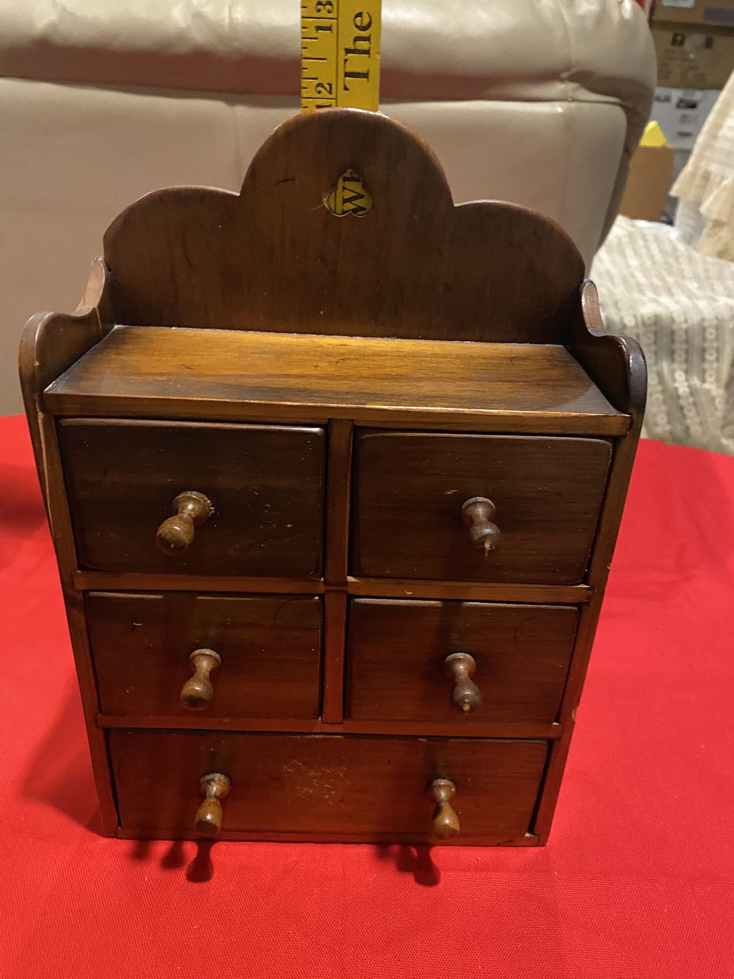 Antique Wood Five Drawer Spice Or Apothecary Cabinet Made Of Solid Wood With Dark Finish.Faasen Holland, Michigan