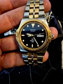 Vintage Seiko 8(contact info removed) Sports 100 Quartz Two Tone Watch