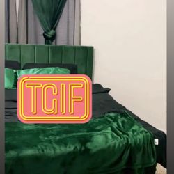 KING BED FRAME/CURTAINS