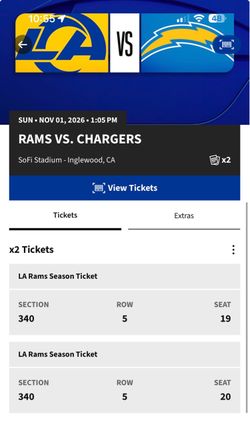 2x LA Rams vs Chargers NFL Tickets