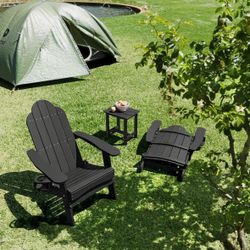 2X Black HDPE Adirondack chair with cup holder