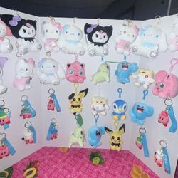 Hello Kitty, Pokemon And Kirby Plush Keychains