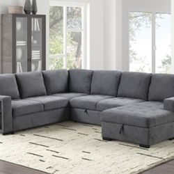Brand New Grey Sectional Sofa Storage Sleeper 