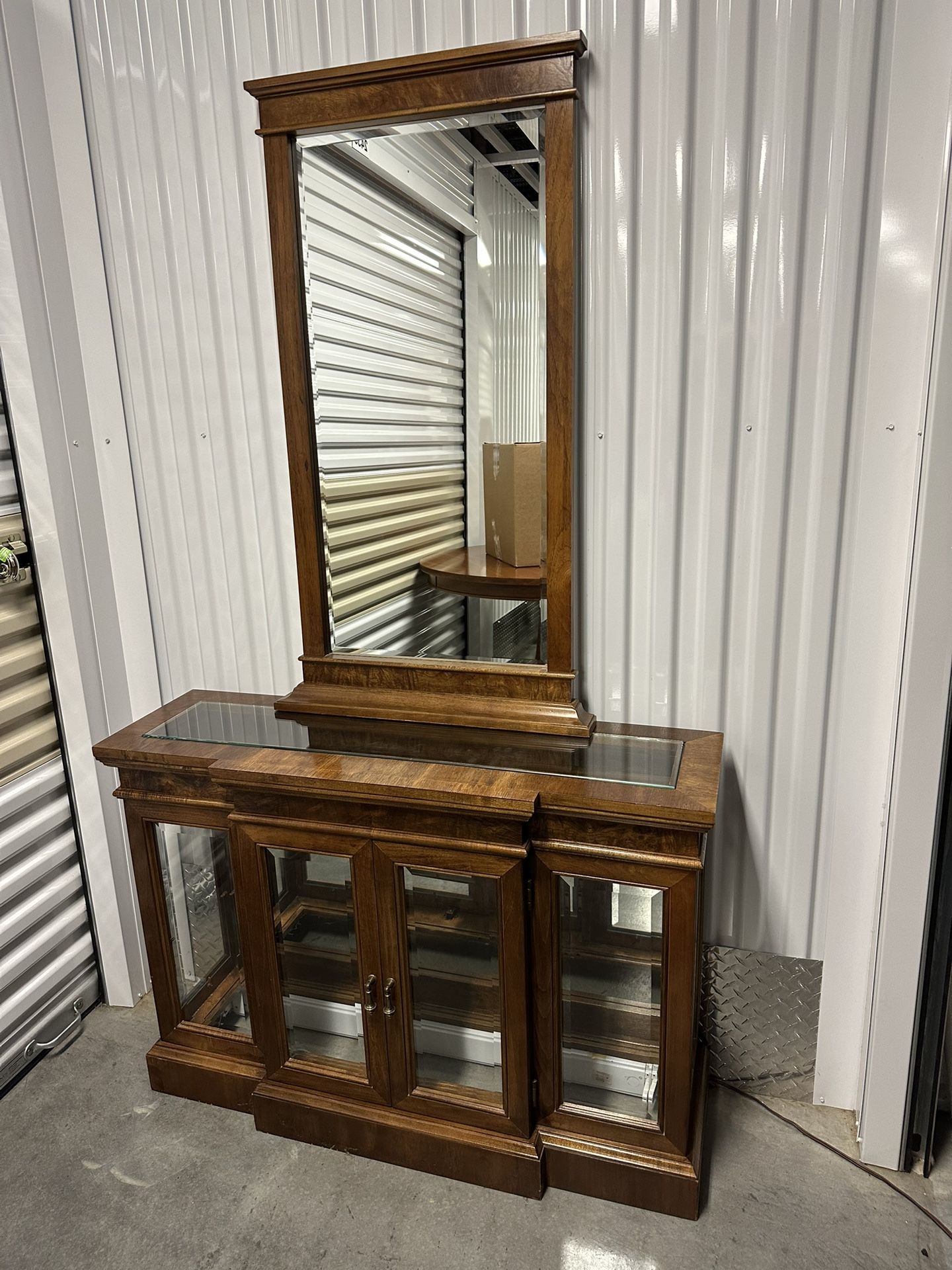 Walnut Display Cabinet With Mirror, Excellent Condition
