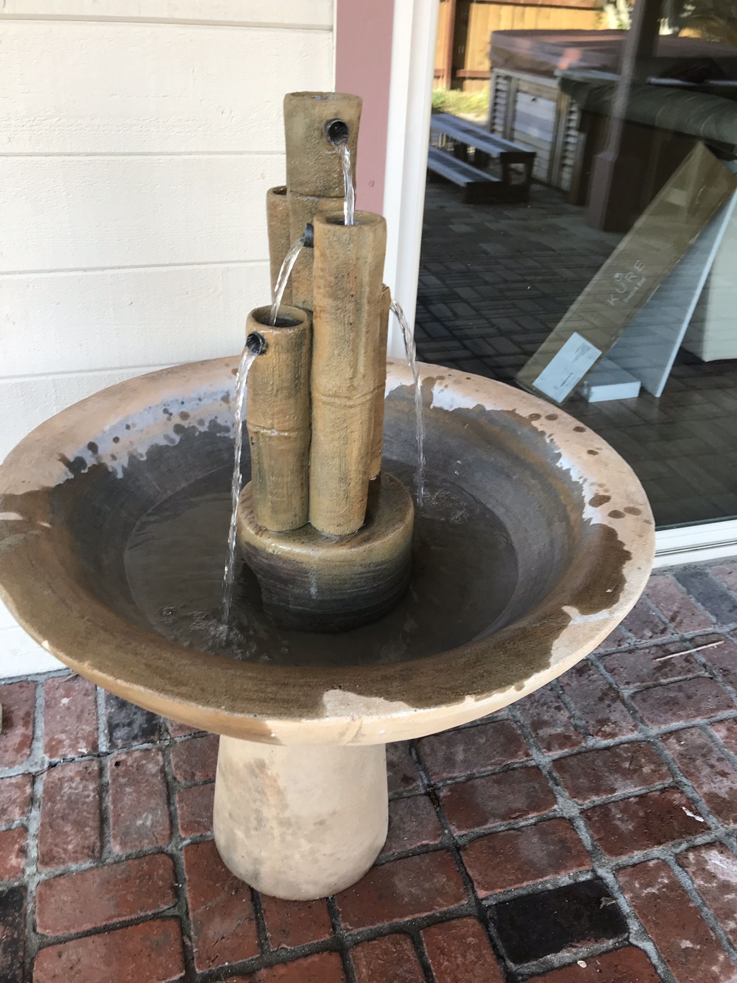 Bamboo cement water fountain works