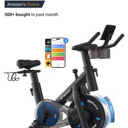 MERACH Exercise Bike, Brake Pad Stationary Bike with Exclusive App, Low Noise Indoor Cycling Bike with 300lbs Weight Capacity, Tablet Mount and Fitnes