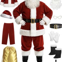 Santa Claus Costume for Men Santa Suit Adults 11pcs —-Size: XXL