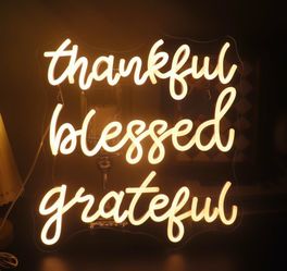 Thankful Blessed Grateful Neon Sign Led Dimmable Neon Lights For Bar Room Home Art Wall Decor Party Window Living Room Decor Christmas' Gift (Warm Whi