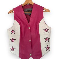 Y2K Womans Leather Pink Vest Cowboy Western