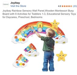 Joyibay Rainbow Sensory Wall Panel,Wooden Montessori Busy Board with 9 Activities for Toddlers 1-3, Educational Sensory Toys for Daycares, Preschool, 