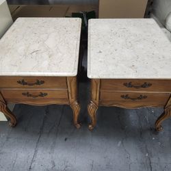 Vintage French Provincial Marble Top End Tables - Set of 2