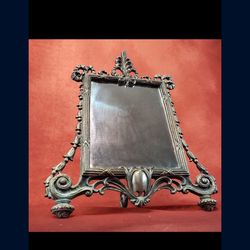 Vintage vanity mirror silver table top art nouveau boudoir hollywood regency