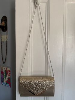 Gold Glitter Envelope Clutch with Chain Strap