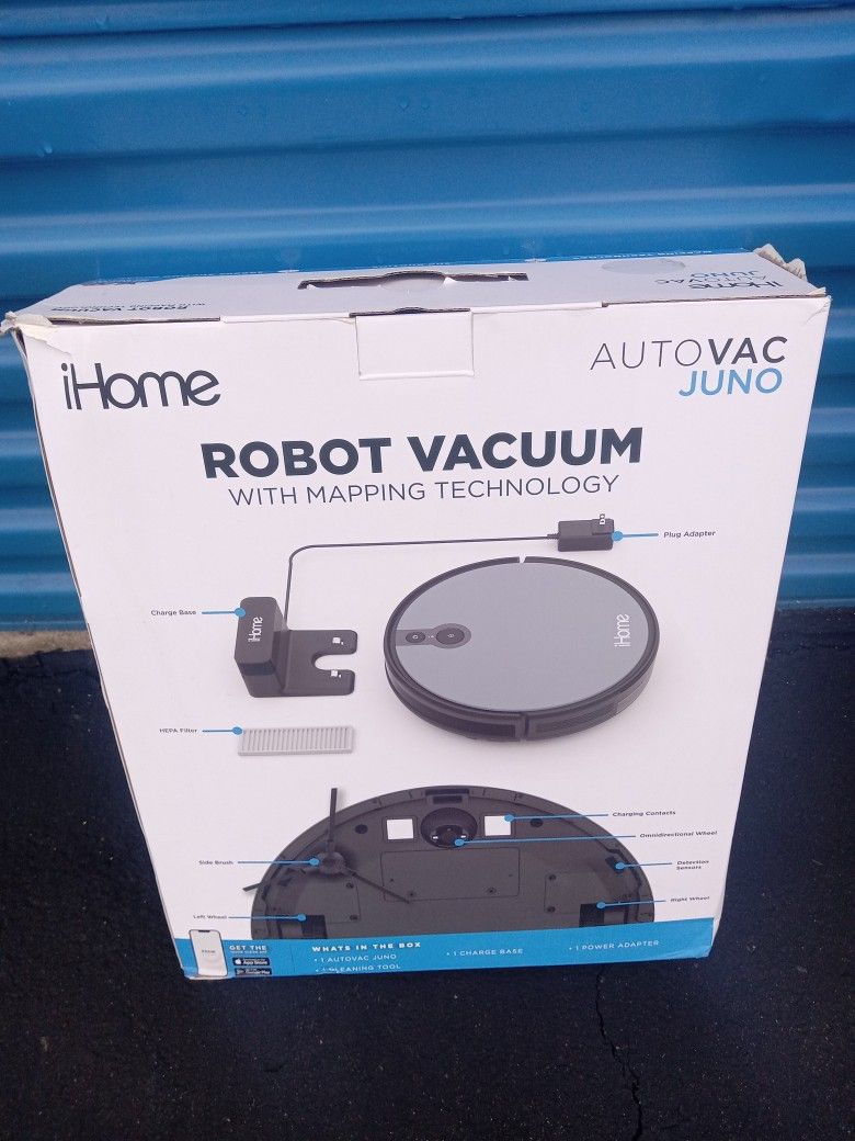 iHome AutoVac Juno Robot Vacuum With Mapping Technology 2000pa Strong Suction Power 100 Minute Runtime App Connectivity