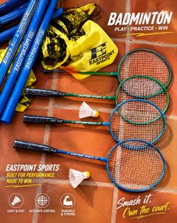 4 Badminton Rackets + Net + Shuttlecocks
