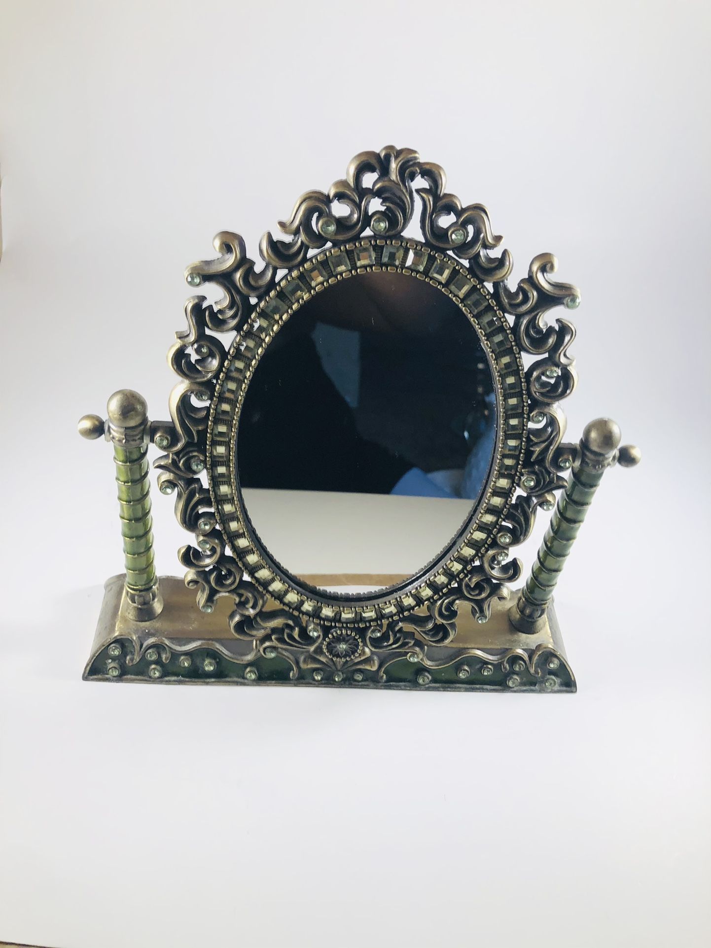 Antique Mirror With Green Stones