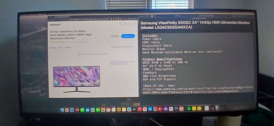 Samsung 34" Ultrawide Monitor
