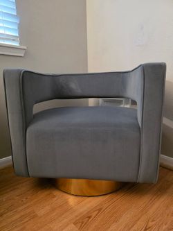 Modern Blue/Gray Swivel Accent Chair with Gold Base