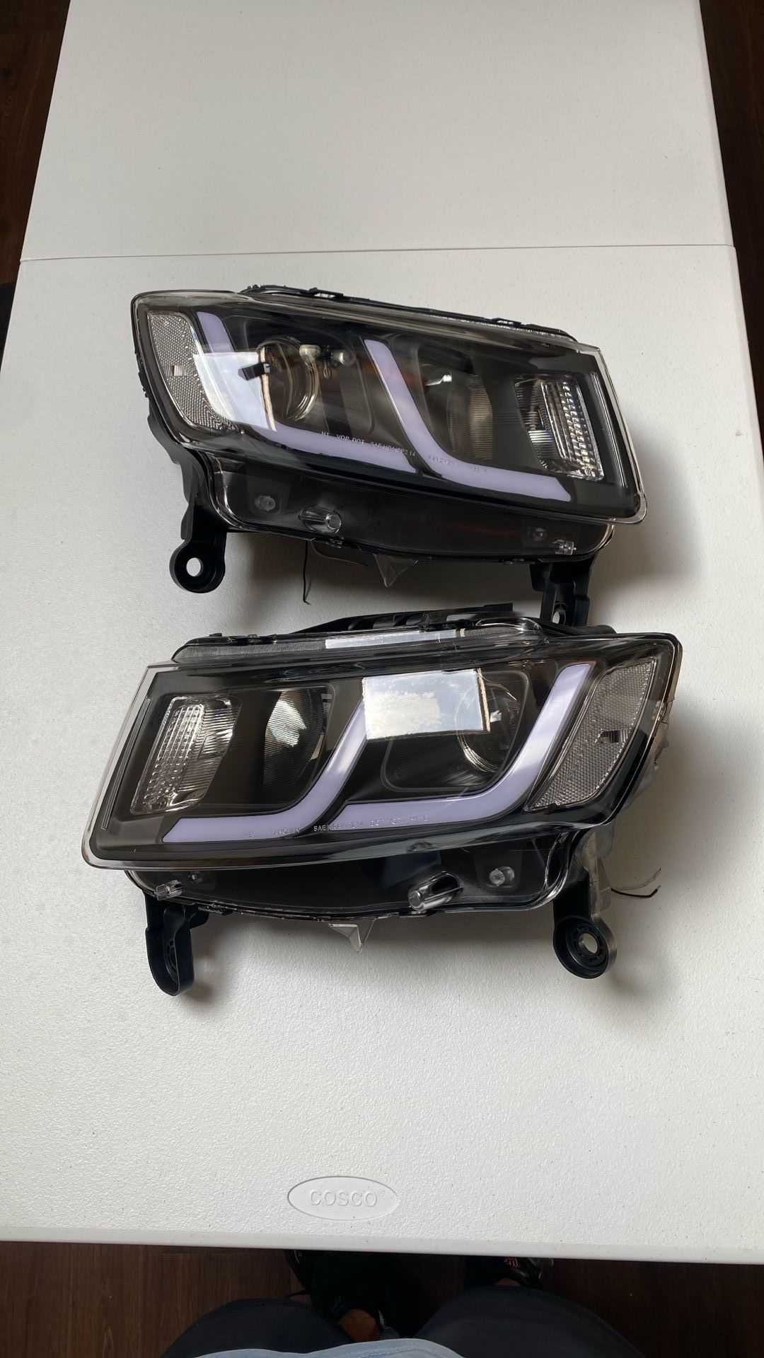 LED DRL Projector Headlight Lamps for Jeep Grand Cherokee 14-16 Black Clear Pair