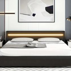 Queen Size Bed Frame Black Smart Led/charging Bed 