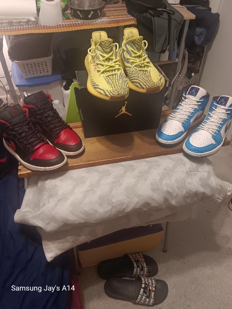 Three(3) Pair For $125.00...Bread 1's, Hornet 1's & Yeezy 350's. Both Jordan's Come W/ BOX Size 9.5 And The Yeezy NO BOX size 10