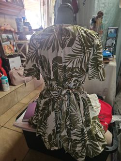 Tropical Leaf Print Mini Romper Dress with Belt