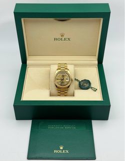 1974 Rolex Day-Date 36mm President 18k Yellow gold 1803 champagne baguette diamond dial Single Quick set watch box tag appraisal