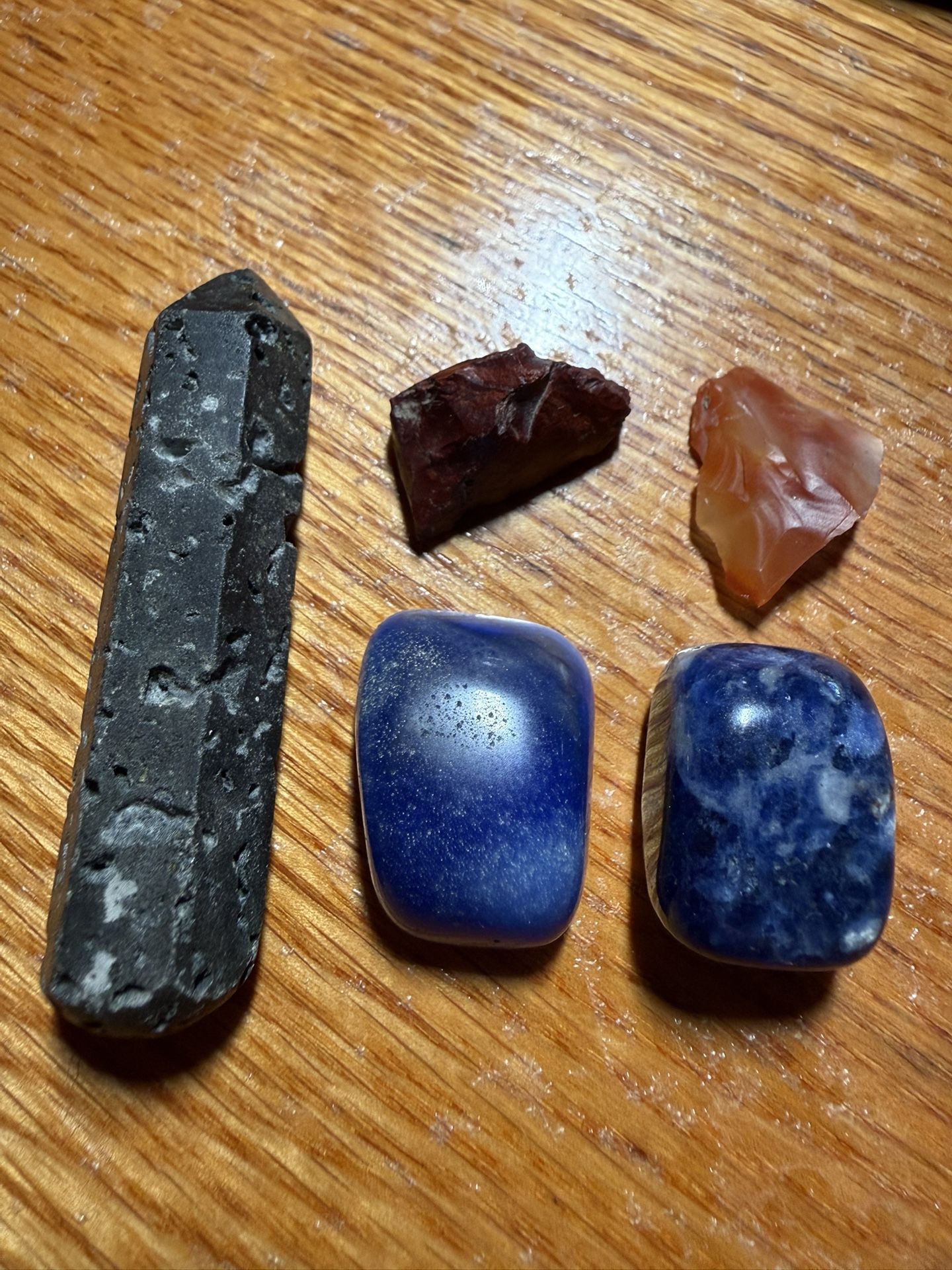 Crystal Gemstone 5 Piece Lot Carnelian Agate, Red Jasper, Basalt, Sodalite, Dyed Agate