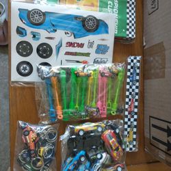 72 piece race car party favors bags, cars, bracelet, bubbles, stickers, keychain 12 of each *new*