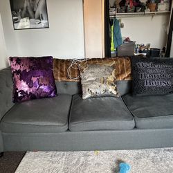 2 Beautiful Grey 3 Seater Tufted Couches! 