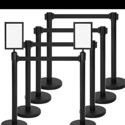 8 Pcs Stanchions with 8.2 ft Retractable Belt Black Crowd Control Stanchions Set and Stanchion Post Sign Easy to Assemble Line Dividers Queue Ropes fo