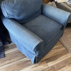 Denim Cover/ White Chair - Oversized Arm Chair For Sale 