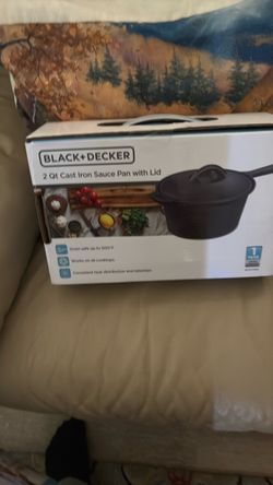 works on all cooktops 2 Qt cast iron sauce pan with lid works on all cooktops