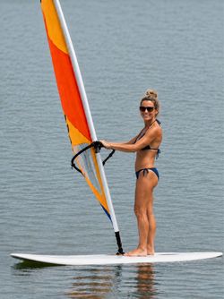 The Original WINDSURFER ONE DESIGN Board Mast Boom and Multi- Colored Sail Included READY TO SAIL