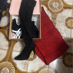 Black Boots Size 6 With Free New Red Infinity Scarf As Gift. See My Page Tons More 